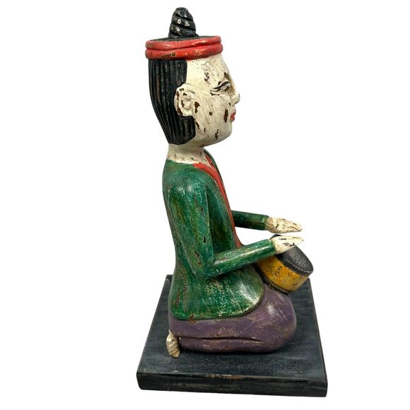 Vintage Asian Thai Hand Carved Wooden Carving Drummer Carving Musician Statue - Picture 4 of 12